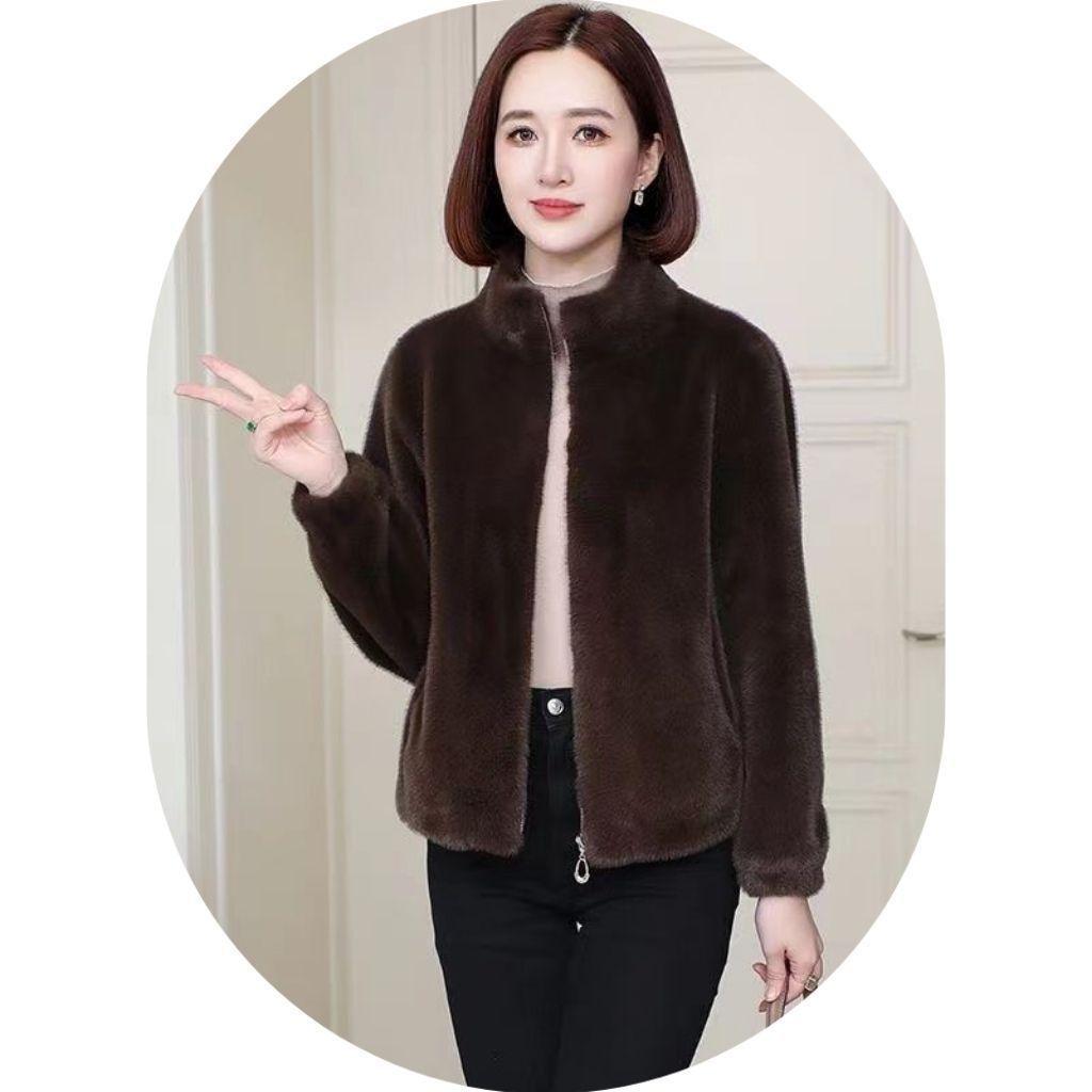 Mom winter coat women's noble gold mink fur integrated high-end short stand-up collar imitation fur coat