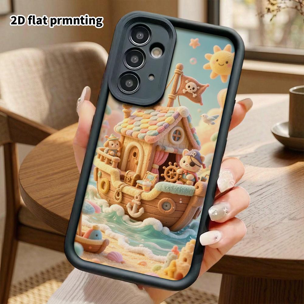 Phone Case: 2D Flat Design Suitable for Samsung Galaxy A34 A35 M05 M06 S20 S22 S21 FE Plus 5G Protective Case, Plush Pirate Ship, Perfect Christmas an