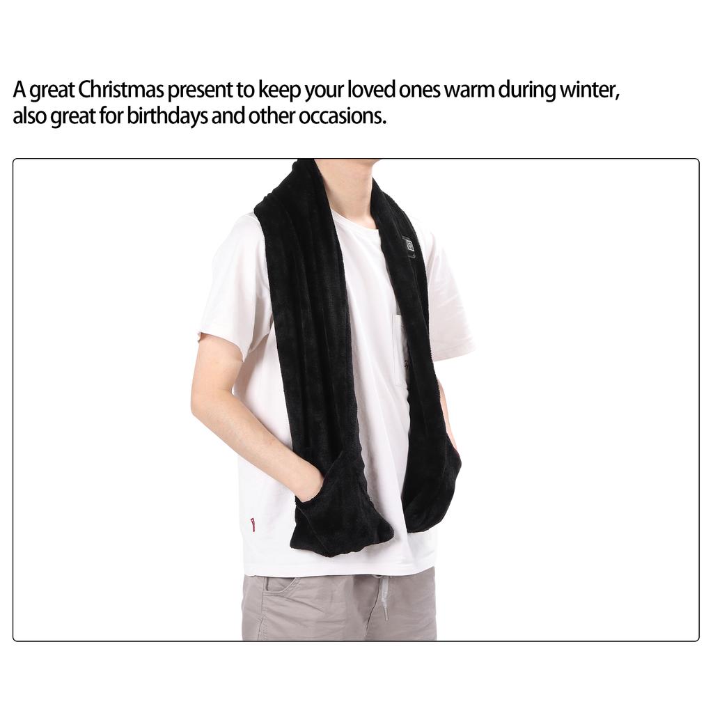 Heated Scarf Adjustable Temperature Long Heating Neck Scarf Neckwear with Pockets Black