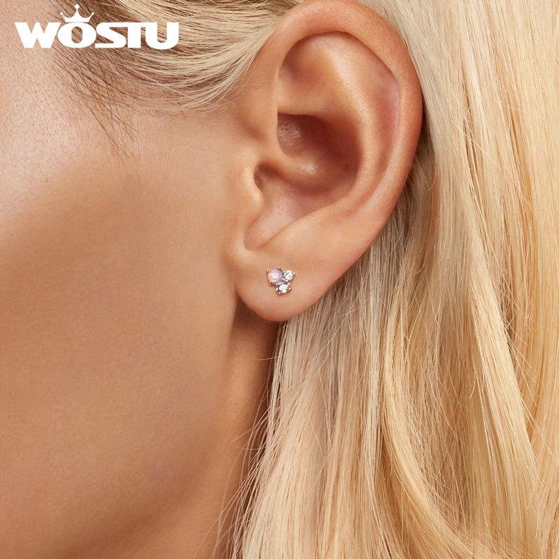 WOSTU Срібло 925 проби з опаловим бантом і сережками-гвоздиками з дияволом. Делікатні чудові сережки для жінок. Подарунок дівчині. Вишукані ювелірні вироби.