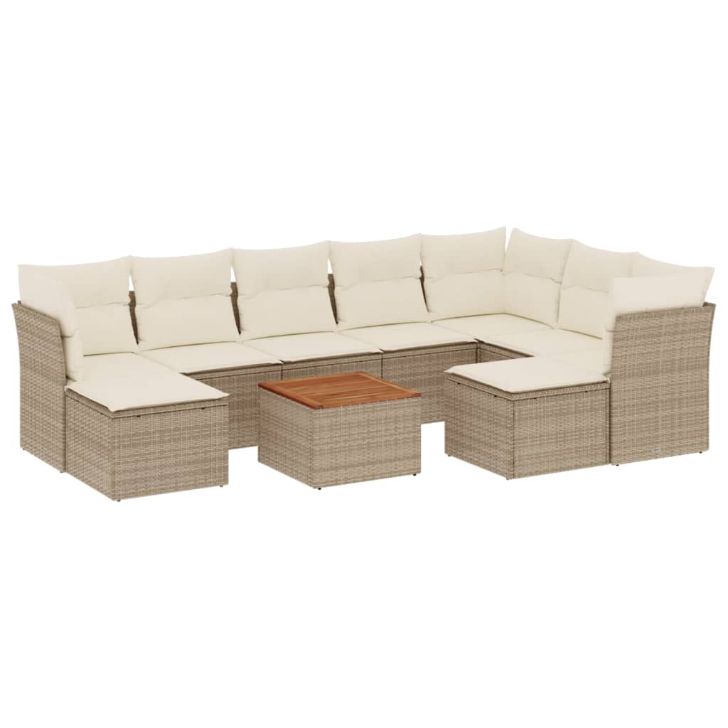 Vidaxl 10-Cz. Set di Mobili da Giardino con Cuscini, Beige, Polyrattan