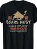 Big Size Men's Short Sleeve T-Shirt with Fun Graphic Print - Featuring Cartoon Boar Design, 'COLD BEER', 'GOOD EATS' and 'BOARS NEST' Text, Perfect Fo