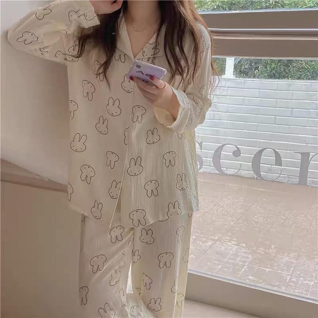 Miffy Pyjama Kurz Lang und Vorderärmel Größe [ZITION] 2-teiliges Set, Loungewear, Ärmel, Ärmel, Shorts, Musselin, Öffnung, Sommer/Frühling, Bequem,