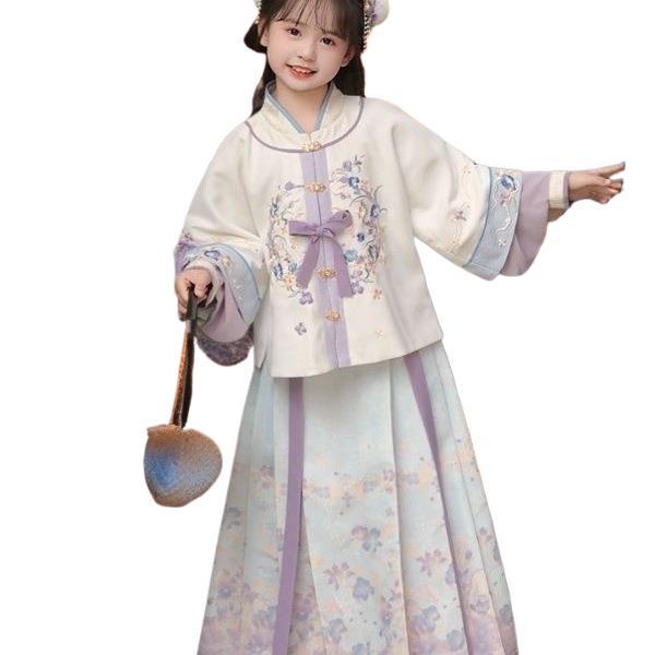 2025 Girls' Purple Hanfu Mamian Set - Ancient Style Two-Piece Tang Suit for Spring/Autumn