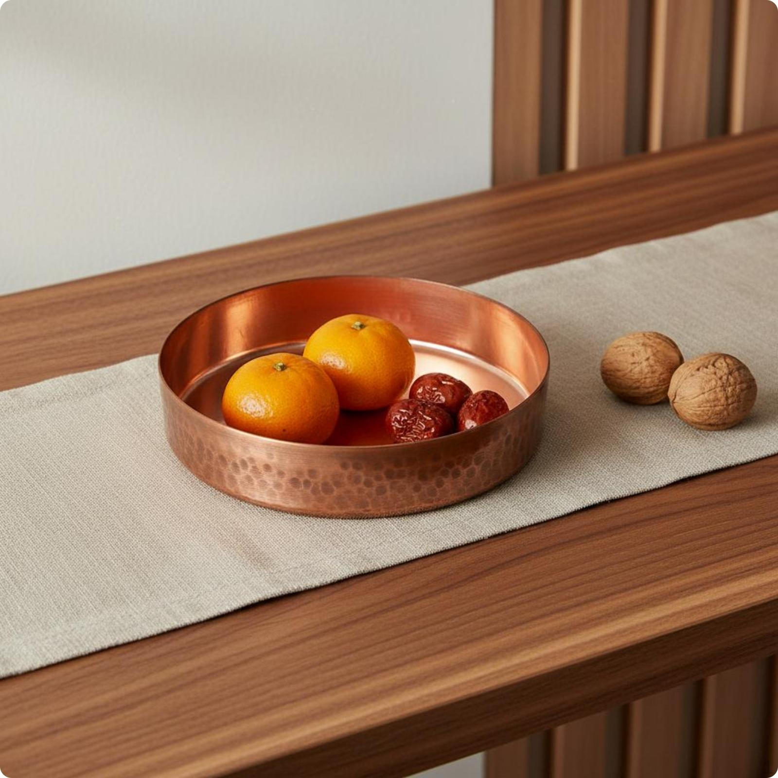Copper Offering Dish Traditional Design Fruit Tray Metal Finish Altar Plate for