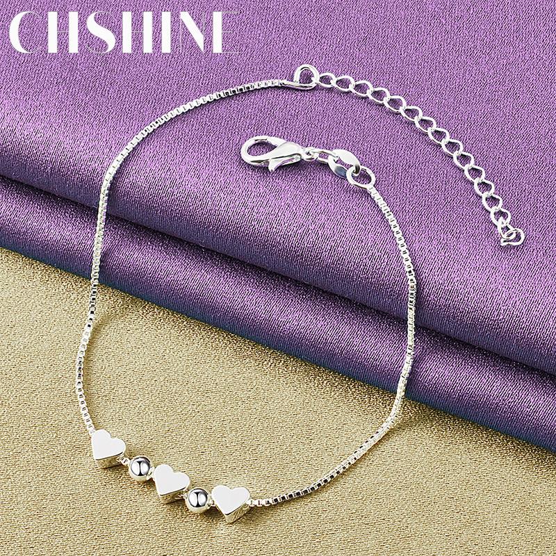 CHSHINE 925 Sterling Silver Small Heart Chain Bracelet For Women Wedding Party Fashion Charm Jewelry