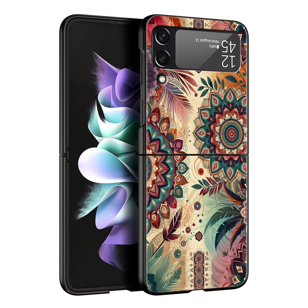 Indian Pattern Mandala Hard PC Phone Case For Samsung Galaxy Z Flip 7 6 5 4 Black Cover For Galaxy Z Flip3 Foldable Fundas Shell