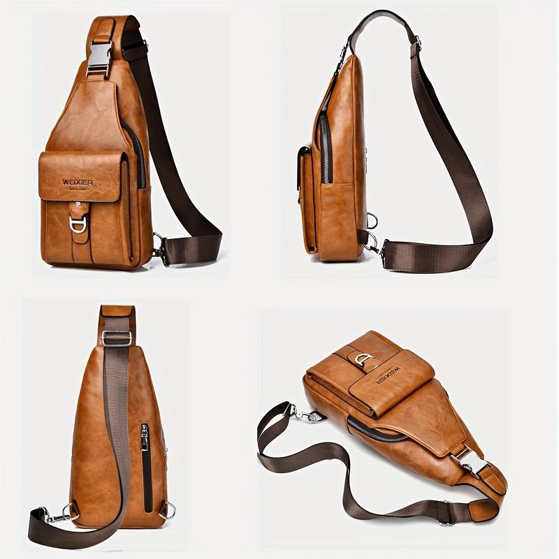 WEIXIER Faux Leather Vintage Casual Men'S Chest Bag, Crossbody Bag with Large Capacity And Multiple Compartments for Men