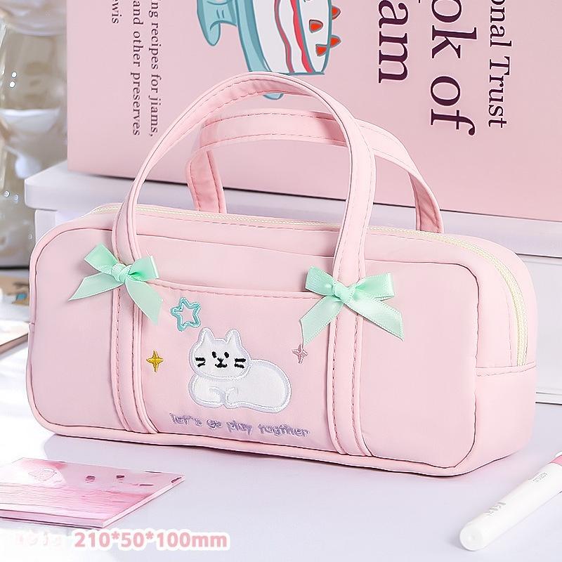 

Cute Bow Kitten Pencil Bag Portable High Value Small Fresh Convenient Simple Multi-functional Stationery Bag розовый