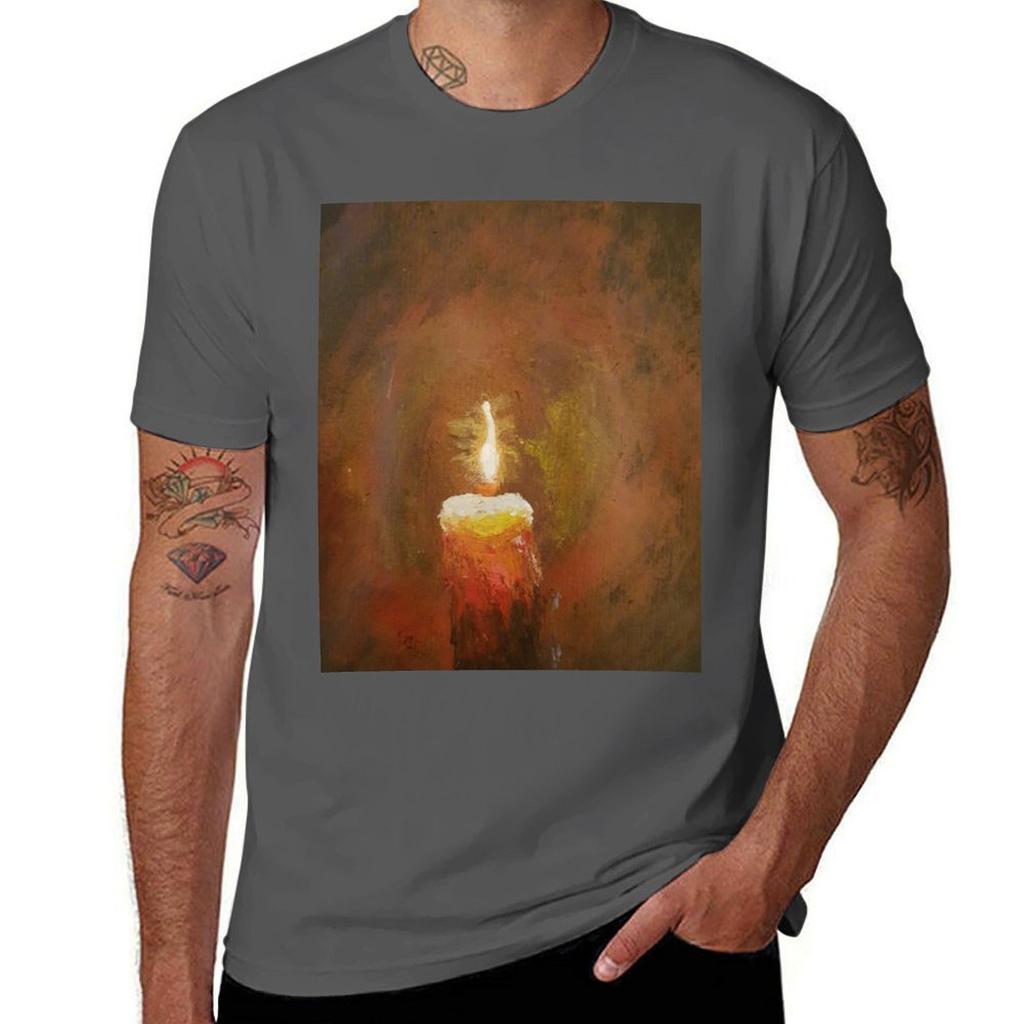 Candle Flame On Black Background TShirt Lightweight Print TShirt