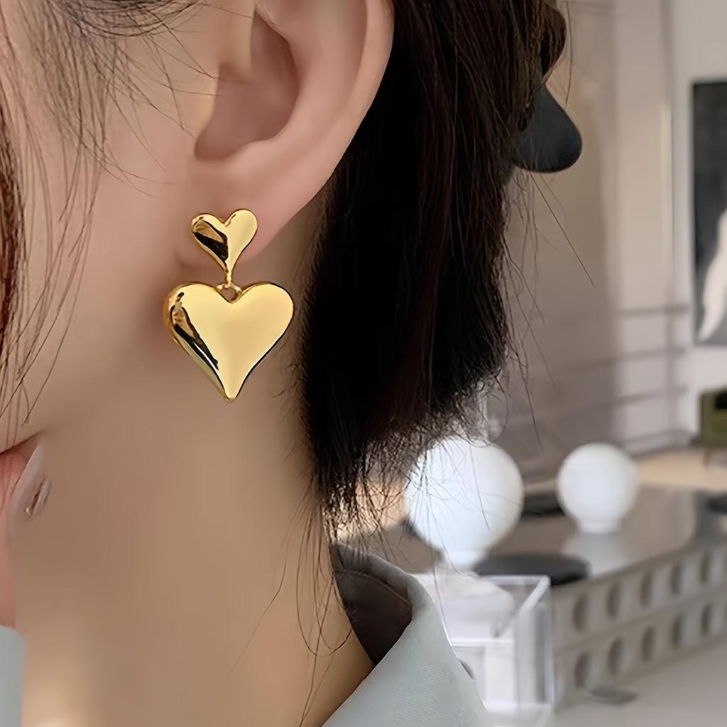 1 Pair Fashionable Personality Elegant Luxury High-end Double Heart Women's Earrings