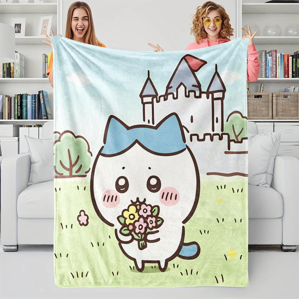Chiikawa Printed Blanket Soft Fluffy Flannel Throw Blanket Home Leisure Warm Blanket for Sofa Office Camping Travel Child Gift