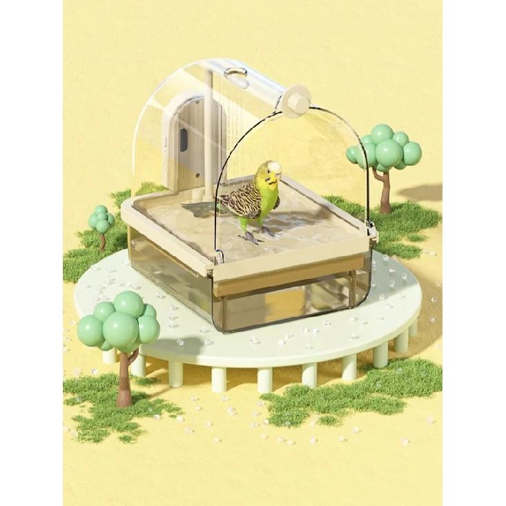 Bain d'oiseaux suspendu transparent circulation d'eau automatique bain douche pour oiseaux facile à nettoyer design peu encombrant accessoire de cage à oiseaux