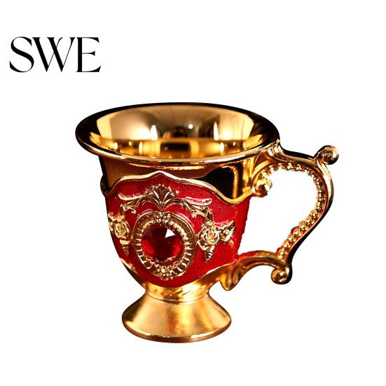 Visual Effect Beautiful Retro Teacup Style Zinc Alloy Mini Cup Exquisite Rhinestone Decor for Home Liquor