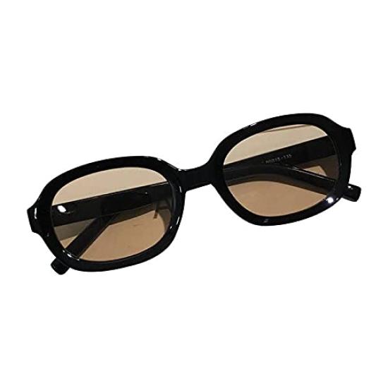 Feijoa Big Oval Black Rimmed Sunglasses Brown Lens Chic Unisex Black Clear [meSmart] (Black/Brown)