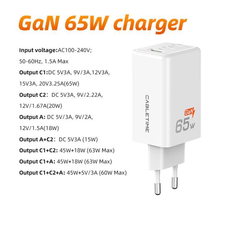 CABLETIME 4 IN 1 120W GaN Charger 120W Max Fast Charge 3 USB C With1 USB A Port Fewer Heat for Laptop Phone HUAWEI XIAOMI 4