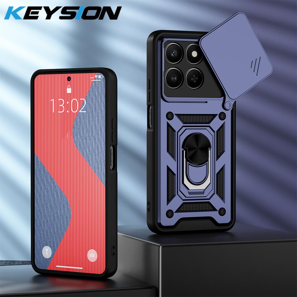 

KEYSION Shockproof Case for HONOR X7d 5G Silicone+PC Slide Camera Lens Protection Ring Stand Phone Cover for Honor 400 Smart 5G for Honor X7d