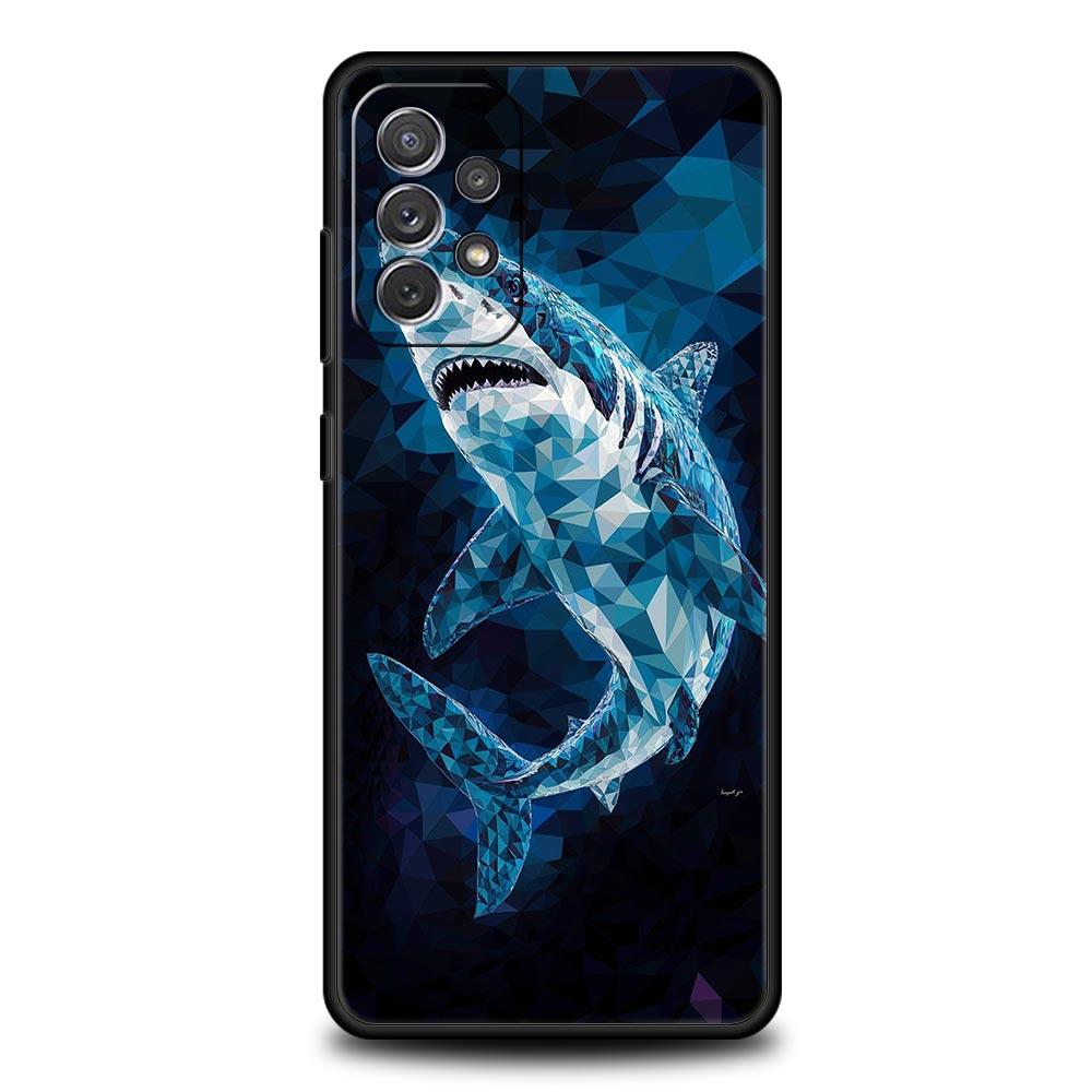 Seaside Sharks Pattern Phone Case for Samsung Galaxy A55 A35 A15 A14 A13 A25 A54 A51 A71 A72 A73 A32 A52 A41 5G Soft TPU Shell
