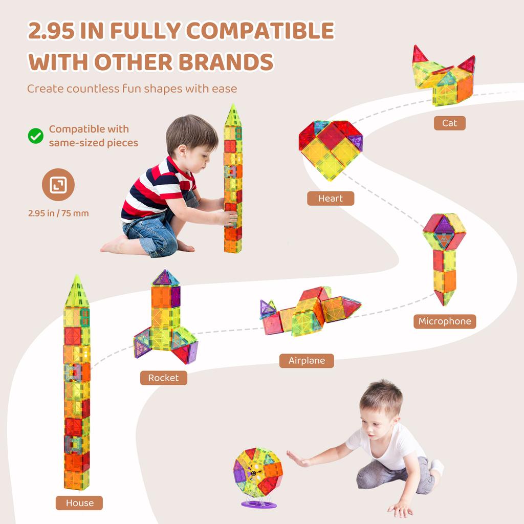 SucceBuy 180PCS Magnetic Building Blocks Construction Children Magnet Tiles Montessori Educational Toys for Kids Birthday Gifts
