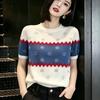 La Chapelle Korean Style Polo Neck Embroidered Knit Top