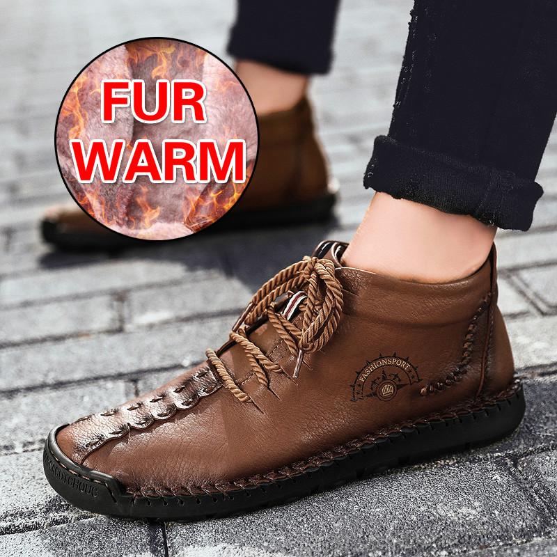Podzim Zima Pánské Kožené Boty Plyšové Teplé Nepromokavé Sněhule Venkovní Motocyklové Boty Pánské Kotníkové Boty