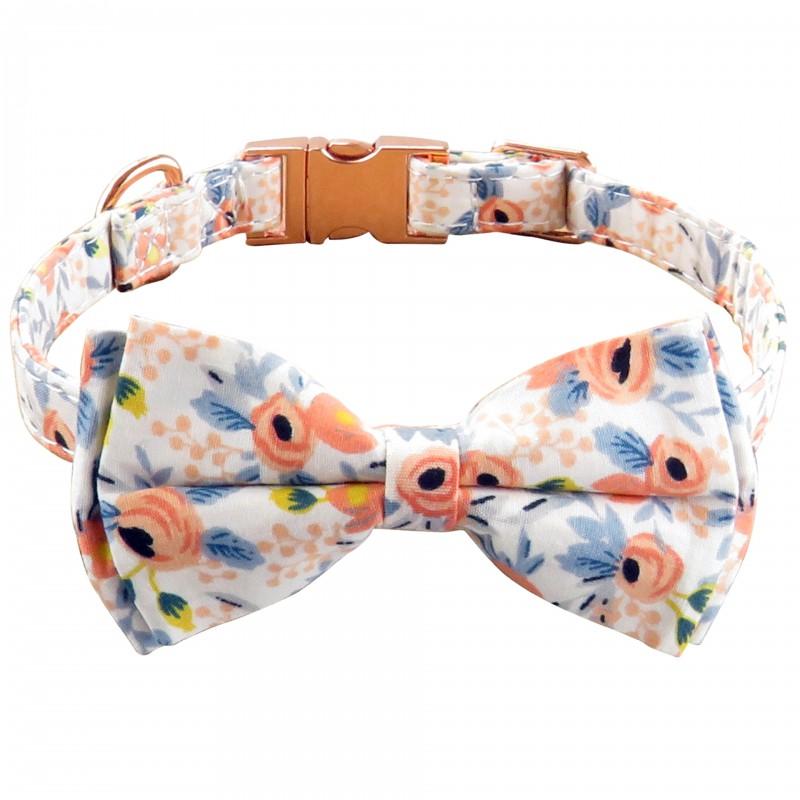 Floral Pet Collar With Bow Metal Buckle Cats Small Dogs Adjustable Fashionable