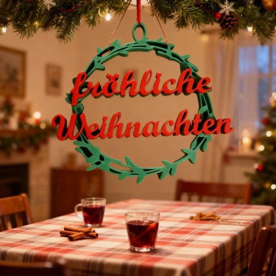 Christmas Fröhliche Weihnachten Ornament 3D Printed German Merry Xmas Wall Door Hanging Decoration Home Office Holiday Party Pendant