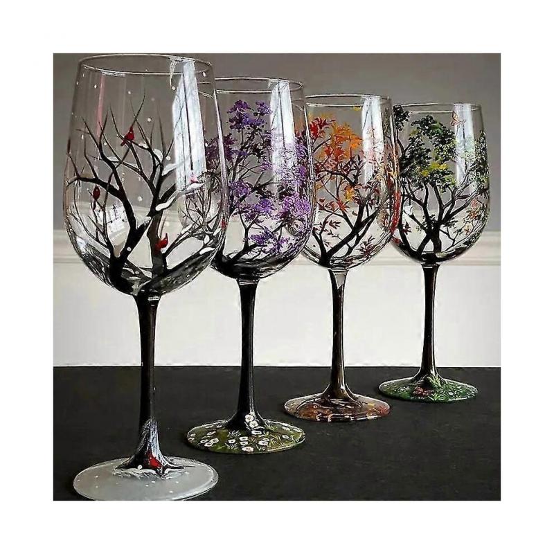 (C)Arbres Quatre Saisons Verres à Vin Calice Verre Imprimé Créatif Pour Vin Bière