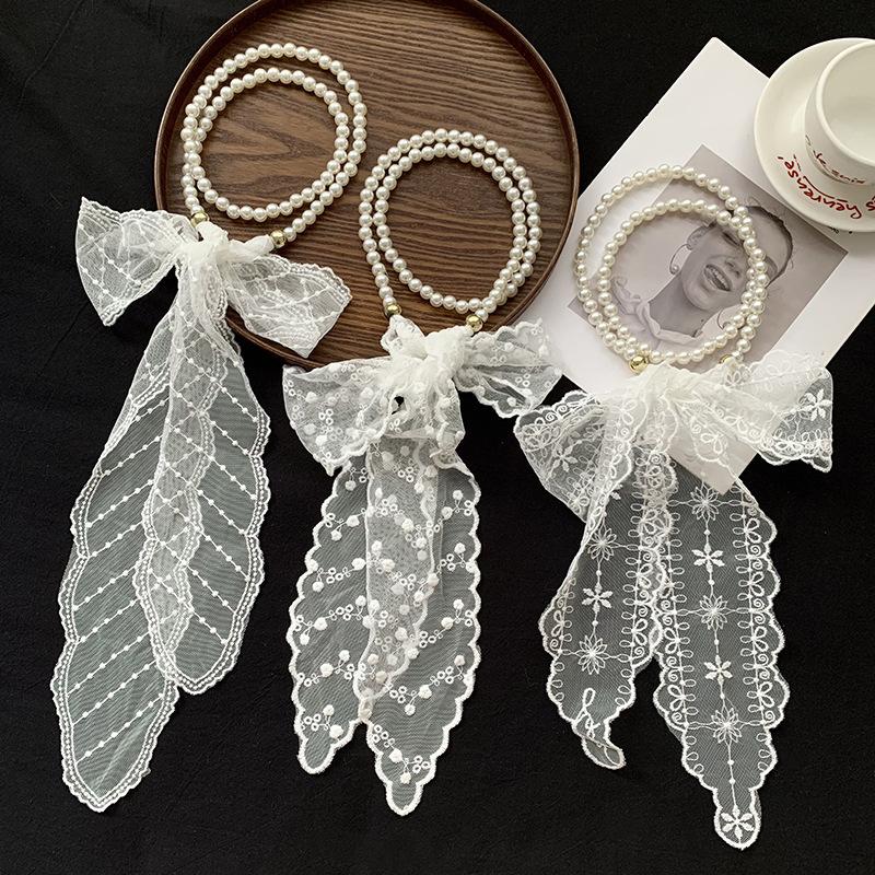 New Retro Lace Silk Scarf Long High-end Versatile Decorative Streamer Headband Multi-functional Scarf Headband Headwear