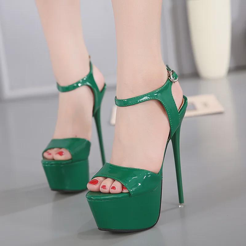 Patent Leather Platform High Heel Women's Sandals for Nightclubs and Stages