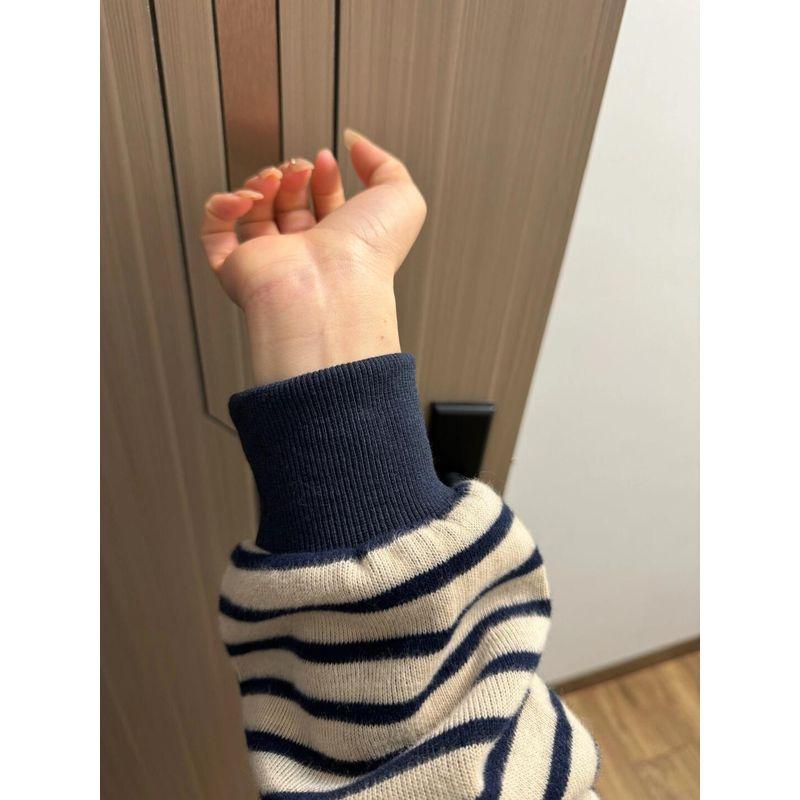 

American Oversize Stripes round Neck Sweatshirt Female Spring & Fall 2025 New Arrival Best Selling Loose Unique Super Nice Tops Navy L