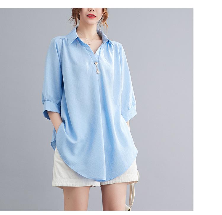 2026 Stylish Cotton Linen V-Neck Casual Plus Size Shirt with Belly Coverage and Wide Hem