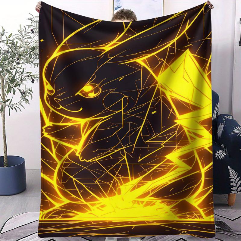 Vibrant Neon Pikachu Flannel Blanket Soft Warm Fleece Throw For Home Decor Sofa Bed Cover Travel Camping Shawl Pokémon Fans Gift