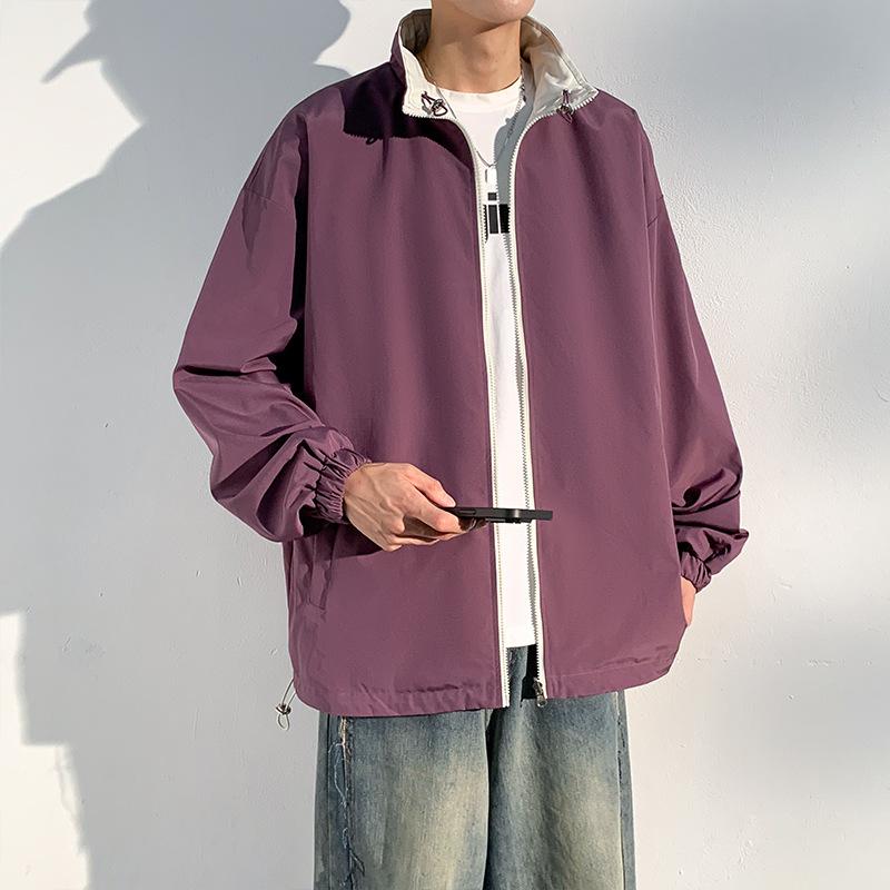 

New Double-sided Jacket, New Spring and Autumn Versatile Trendy Brand Stand-up Collar Loose and Simple Neutral Couple Casual 2XL светло-фиолетовый