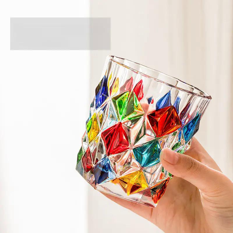 1pc Italian Stained Glass Embossed Color Drinking Cup Coffee Mug Sparkling Glitter Whiskey Glass For Various Drinks And Wine