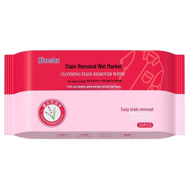 Portable No-Wash Clothing Stain Remover Wipes - Oil & Stain Removal, 20 Individually Wrapped Pieces, Emergency and Travel-Friendly.