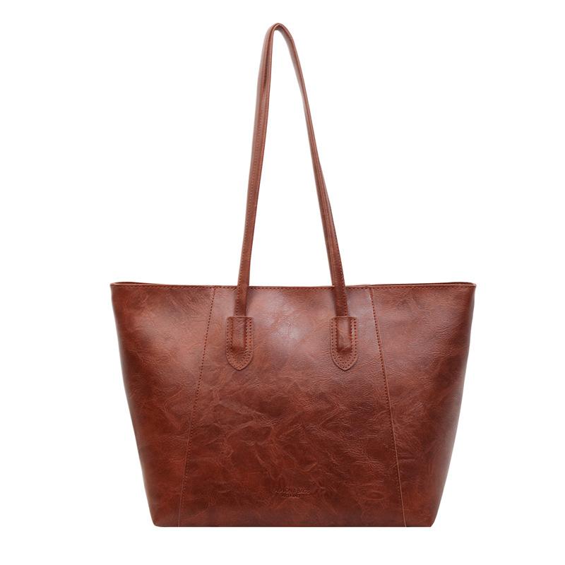 Vintage PU Tote Bag with Top Handle Large Capacity Everyday Fashion Shoulder Bag