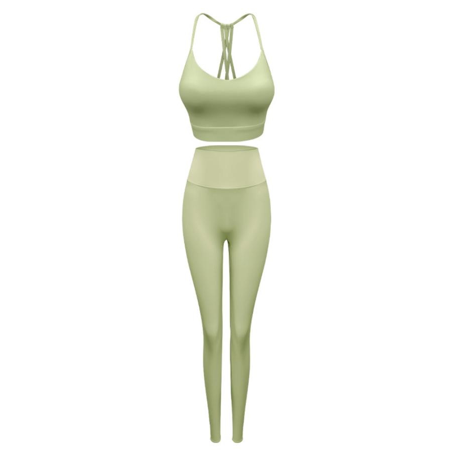Women's Spring/Summer Yoga Sports Women's Pants with Suspended Chest Pads, Sleeveless Slim Fit, Beautiful Back, Naked Fashion Set