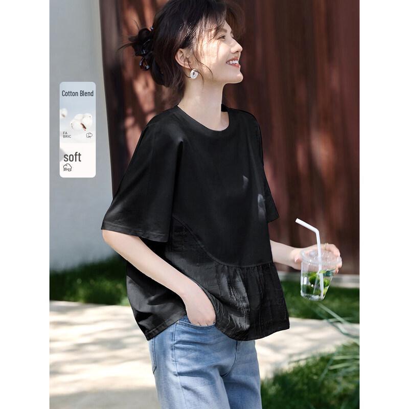 XWI Women s Patchwork Textured Short Sleeve T-Shirt S