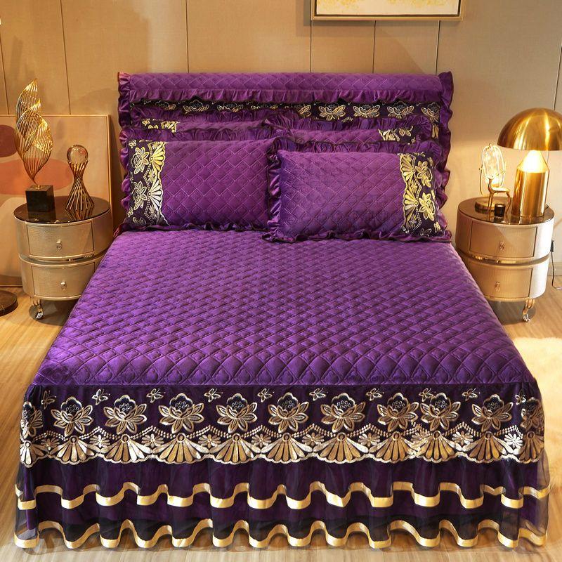 

Роскошный комплект постельного белья высокого класса из 3 предметов, мягкий, удобный, дышащий, однотонный, на клипсе, хлопковое постельное белье, юбка, стильный комплект защиты для матраса 1.5m bed skirt 3pcs set