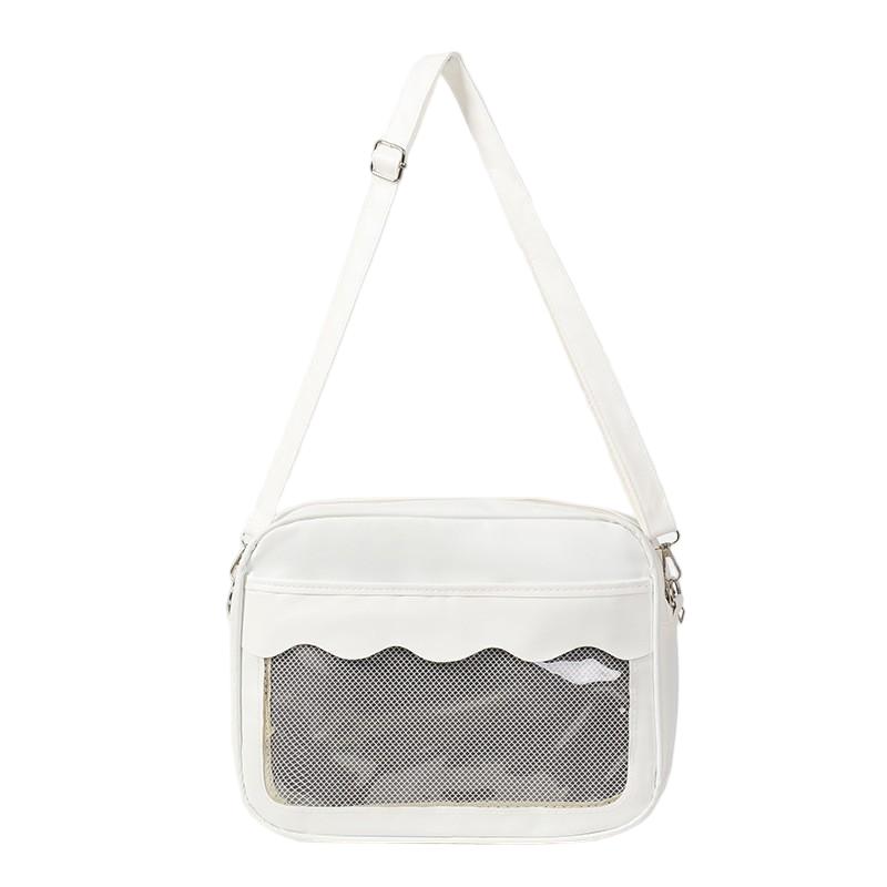 PU Leather Ita Bag Crossbody Purse for Women Transparent Window Shoulder Bag Anime Pin Collect Casual Handbag