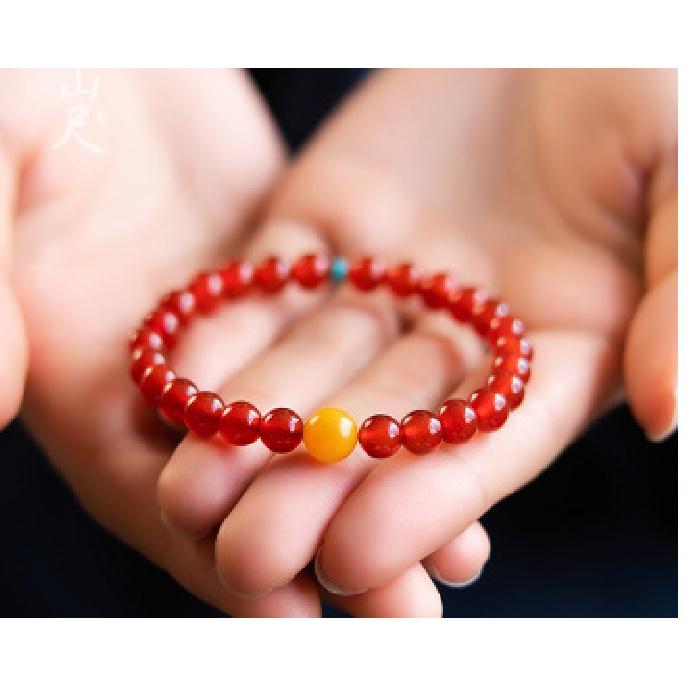 

Red agate bracelet, natural amber, imitation turquoise bracelet, red fortune beads, auspicious bracelet for good luck and wealth 【The five elements comp