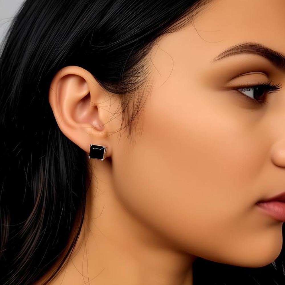 Black Awn Klasyczne kolczyki sztyfty kwadratowe czarne kamienne kolczyki dla kobiet kolczyki sztyfty