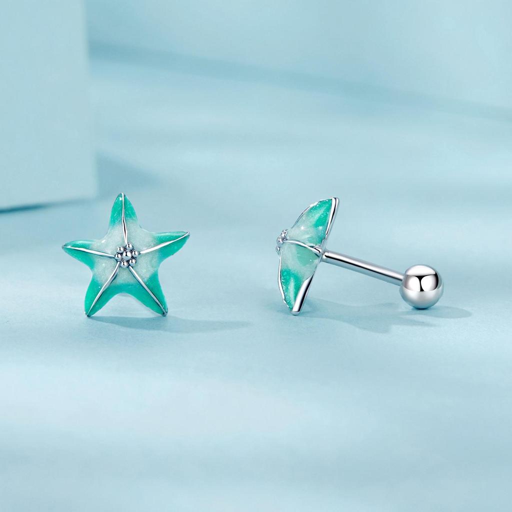 Turquoise Starfish Threaded Earring Summer Fresh S925 Sterling Silver Star Stud Earrings