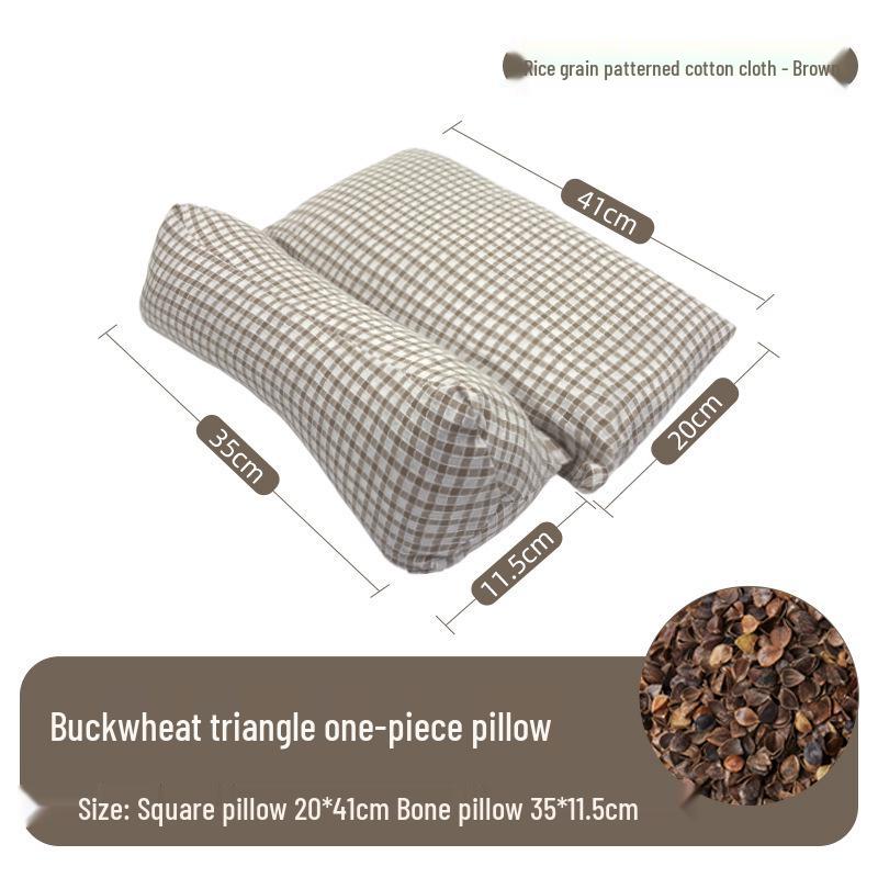 Neck Support Pillow - Rice Grain Pattern, Cotton Fabric, Natural Buckwheat, One-Piece for Family Sleep Aid