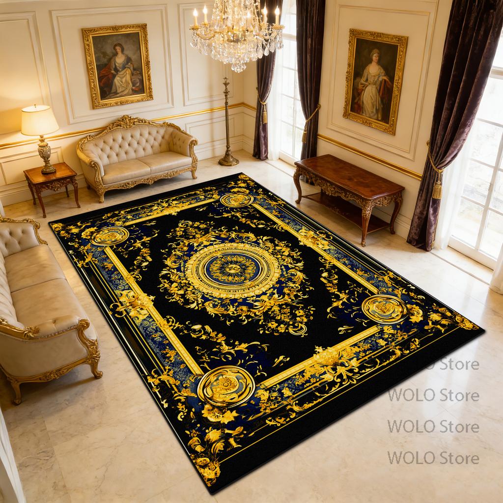 Retro Carpet High-end Luxury Living Room Tea Table Bedroom Flannel Rug Bed End Anti-slip Easy Cleaning Floor Mat Dining Room