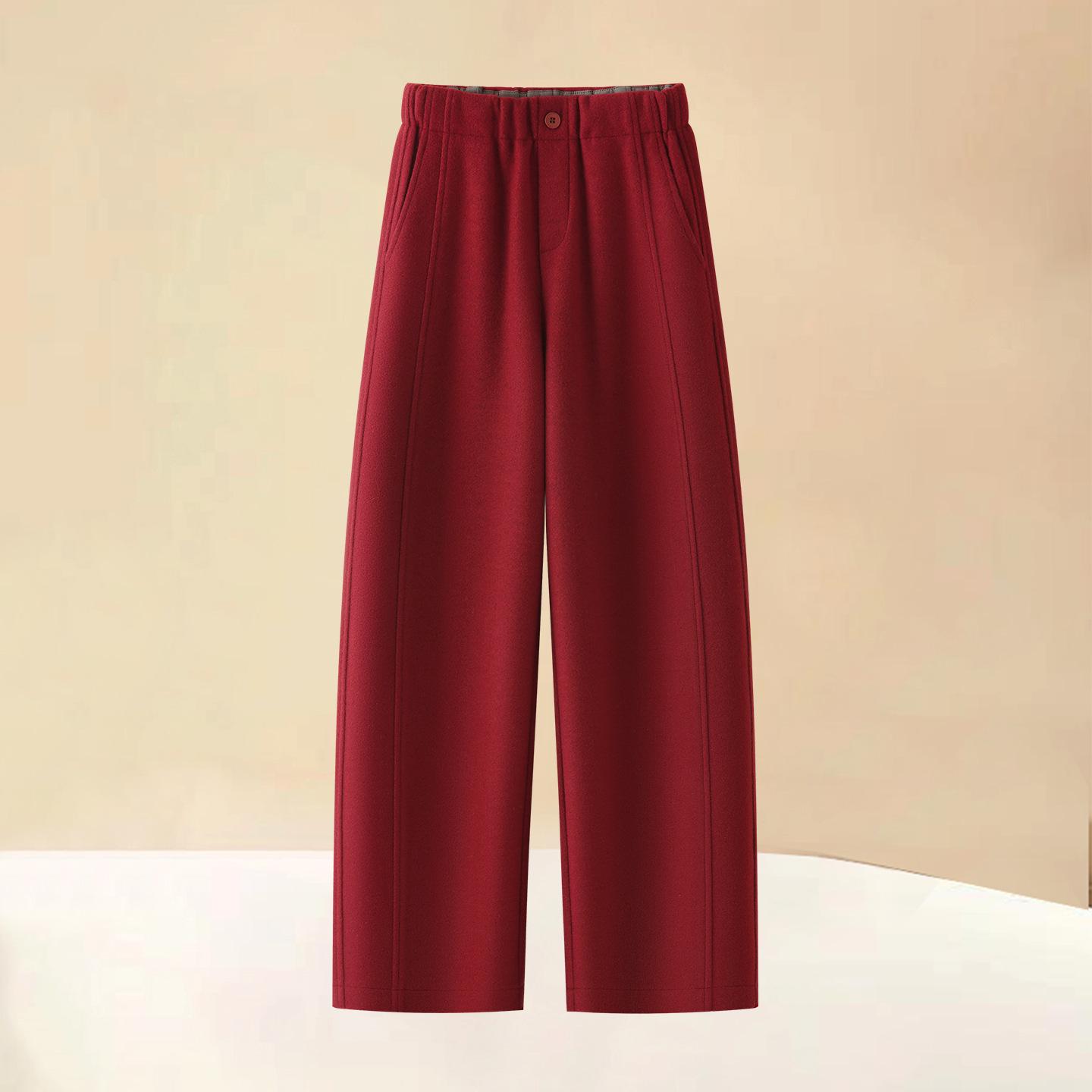 

Women s High-Waisted Wool Flannel Wide-Leg Pants - Casual, Soft, Warm, Autumn/Winter 2025 Collection 29/XL красный