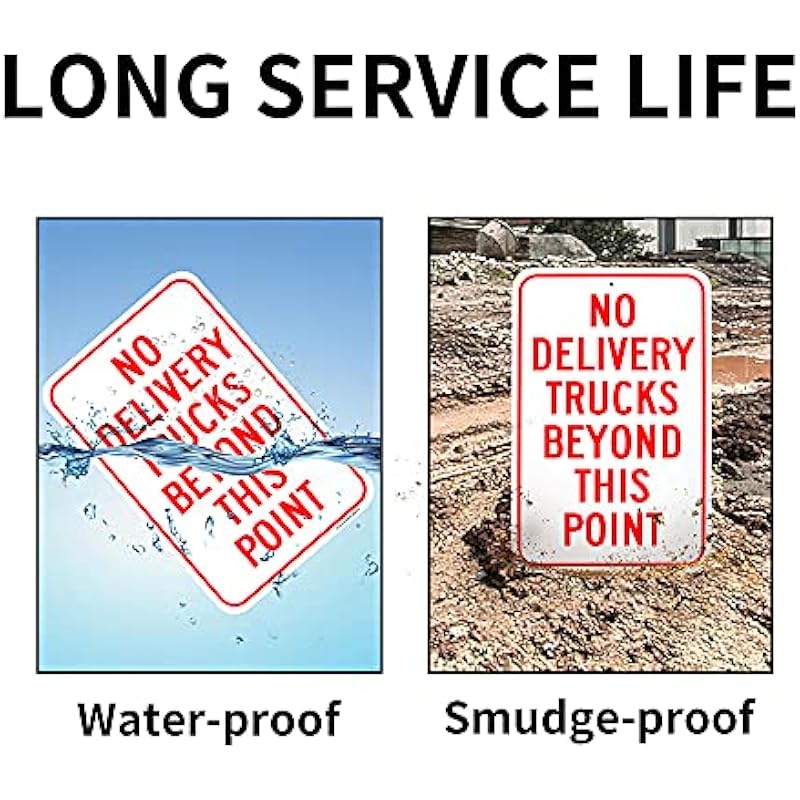 Large No Delivery Trucks Beyond This Point Sign, 3inch Aluminum Reflective Sign Rust Free Aluminum-UV Protected and Weatherproof