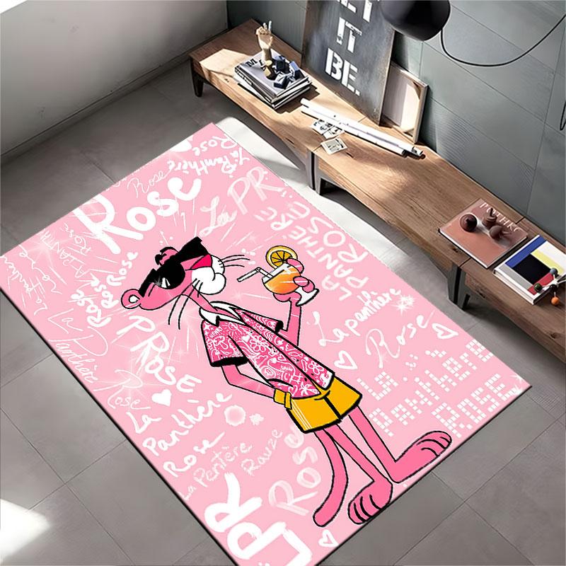 Pink Cartoon Panther with Drink suitable as a non-slip mat for the living room or bedroom sofa
