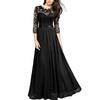 ZUOMA Long Lace Crew 3D Floral High Slim Concealed Perfect for Parties and Concerts Size Women's Dress, Neck, Embroidery, Waist, Fit, Zipper, (Black,